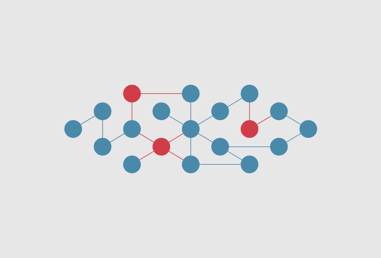 network illustration, blue and red dots